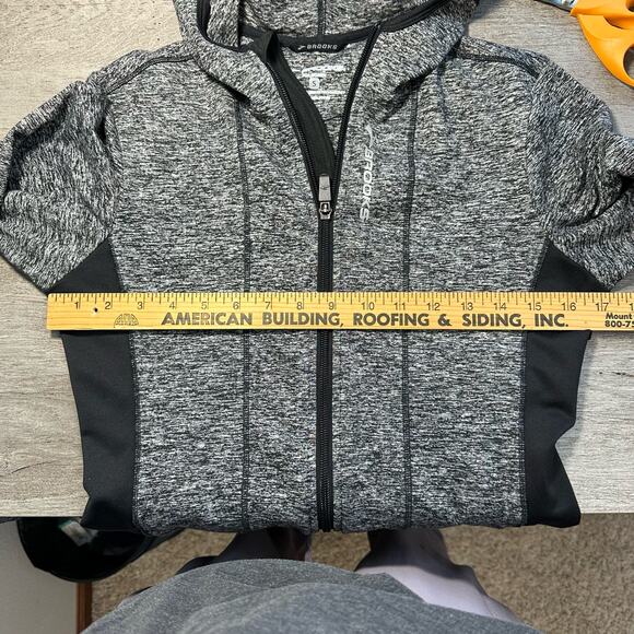 Brooks Running Full Zip Hooded Jacket Heathered Black Small - Picture 8 of 9